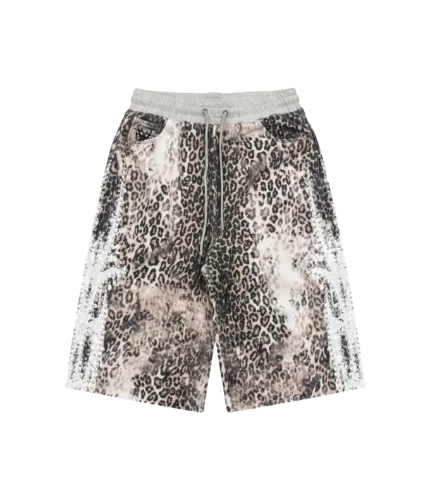 Pantaloncini Felpati Con Borchie E Stampa Leopardata