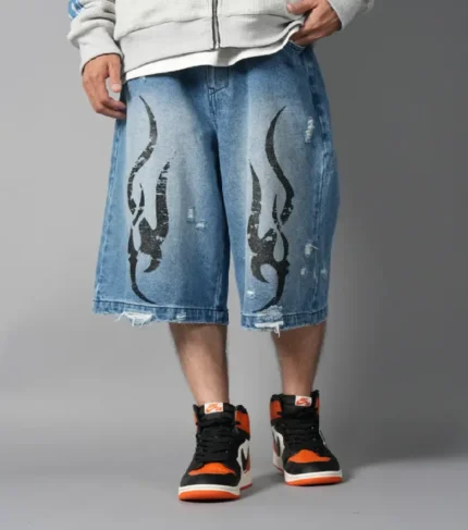 Shorts in Denim a Cinque Tasche Tribal (Blu Vintage)